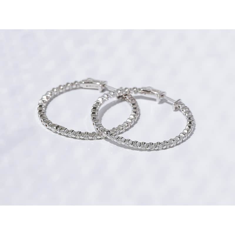 Kobelli 1.75 Carats Lab Grown Diamond 14k White Gold 1.5" Bead Prong Hoop Earrings