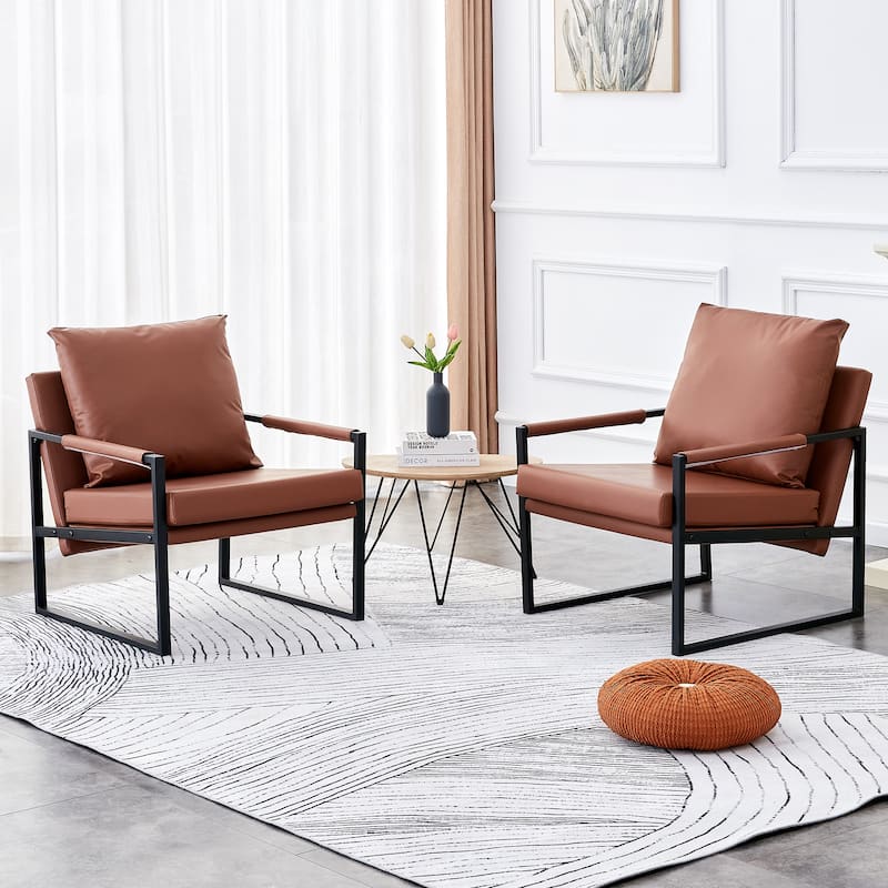 Ouyessir Set of 2 Modern Velvet Accent Chair Linen Sling ArmChair - On ...