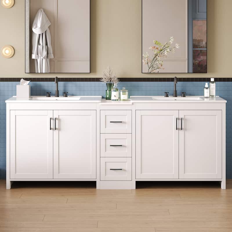 Christopher Knight Home - Vesper Ceramic Dual Sink 84" Vanity - White