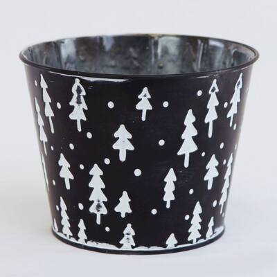 Bucket Shape Black With White Trees Planter