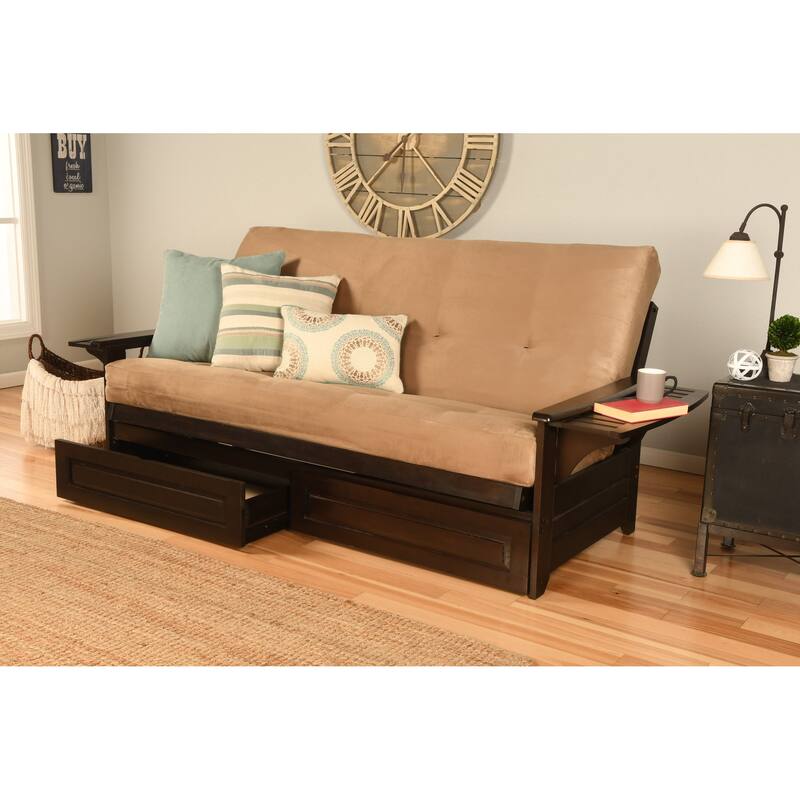Porch & Den DeSoto Espresso Full-size Futon Set with Innerspring Mattress - Suede Peat