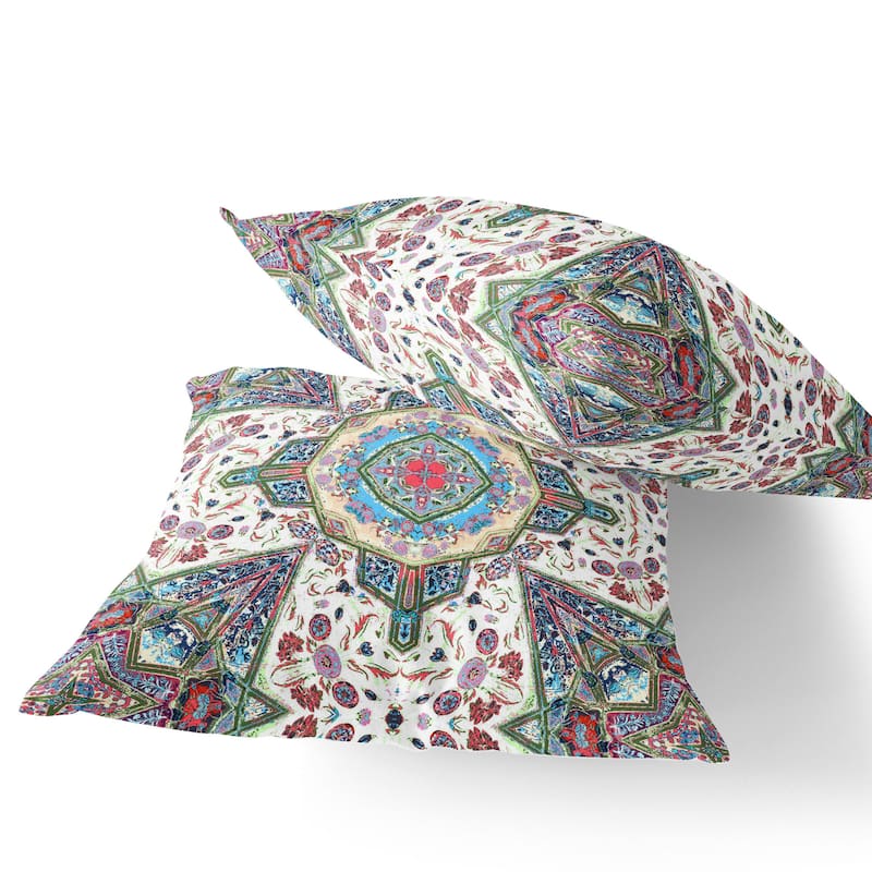 HomeRoots Set of Two 16" X 16" Pink and Green Blown Seam Floral Indoor Outdoor Throw Pillow - 16.00' X '16.00' X '5.00