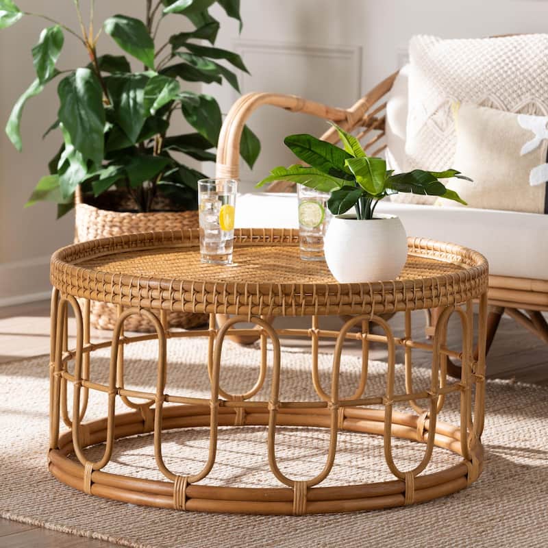 Phoenix Modern Bohemian Light Honey Rattan Coffee Table