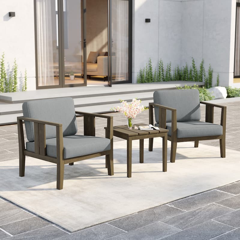Uixe 3-piece Teak Solid Wood Outdoor Arm Chairs with Side Table Set