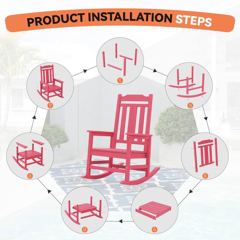 Outdoor Patio HDPE Rocking Chiar, Extra Wide Seat & Backrest