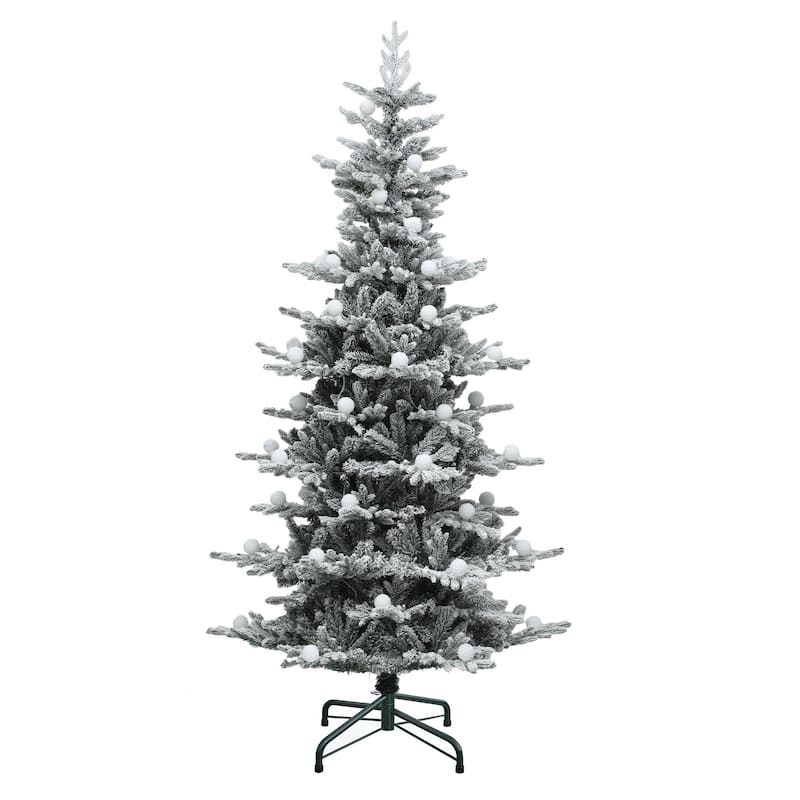 7.5ft Pre-Lit Flocked Artificial Christmas Tree with Glittering Diamond Accents & Multi-Color Lights - White