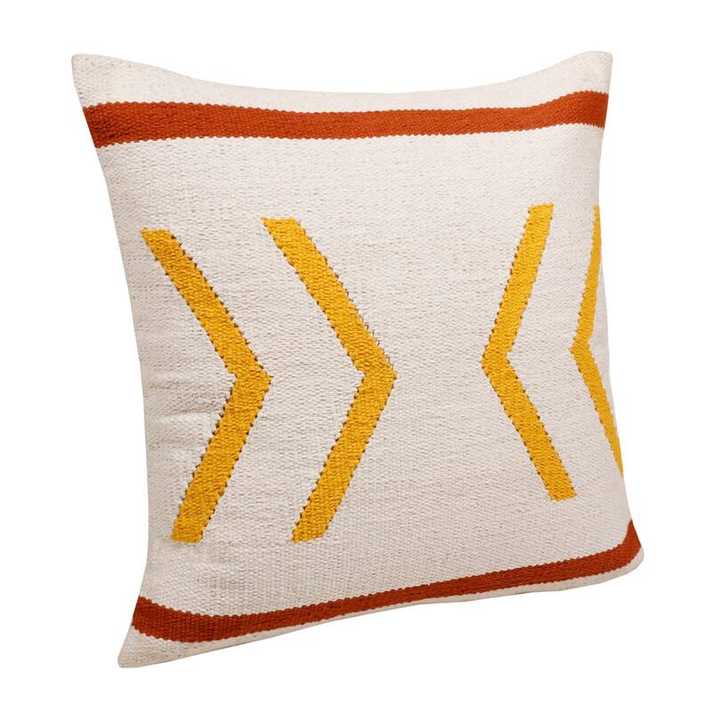 Handwoven Geometric Cotton Throw Pillow Cover - 20" - Yellow and White