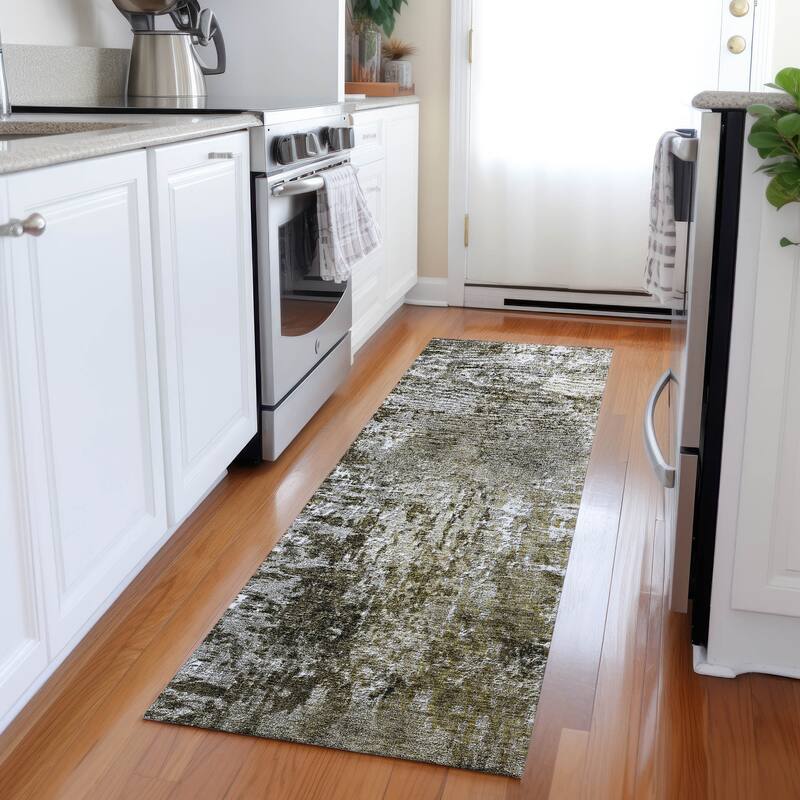 Machine Washable Indoor/ Outdoor Chantille Abstract Contemporry Rug - Taupe - 2'3" x 7'6"