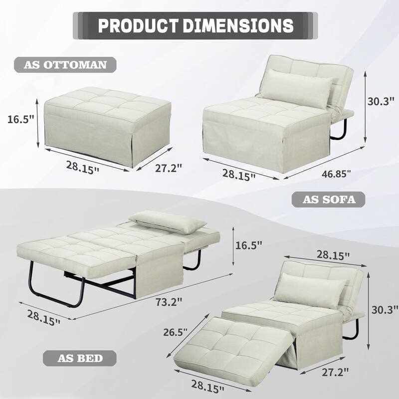 Ainfox Adjustable Sofa Chair Sleeper Sofa Bed Ottoman Couch with Metal Frame