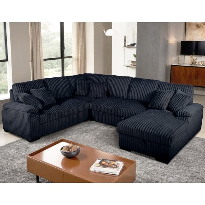 U-Shaped Sectional Sofa Bed with Storage Chaise and Pillows, Corduroy Fabric Convertible Right Facing Sofa