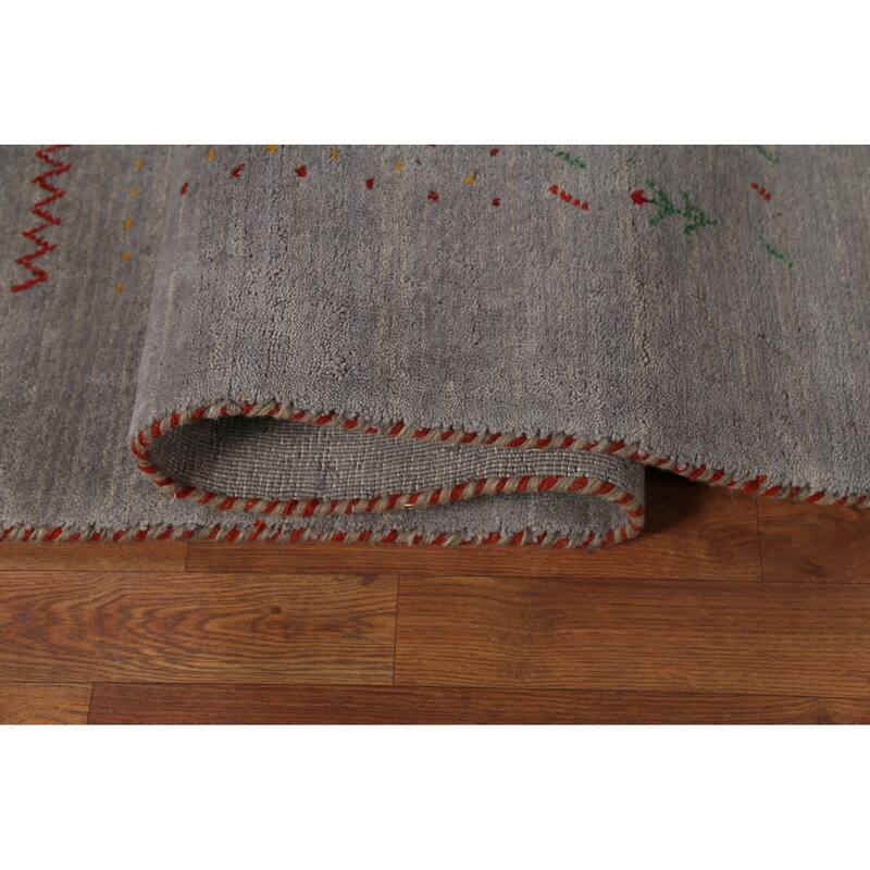 Tribal Gray Gabbeh Indian Area Rug Handmade Wool Carpet - 8'1"x 9'7"