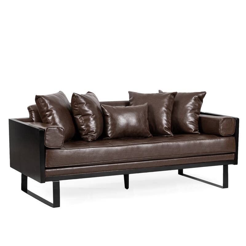 Contemporary Oversize PU Upholstered Loveseat with Pillows