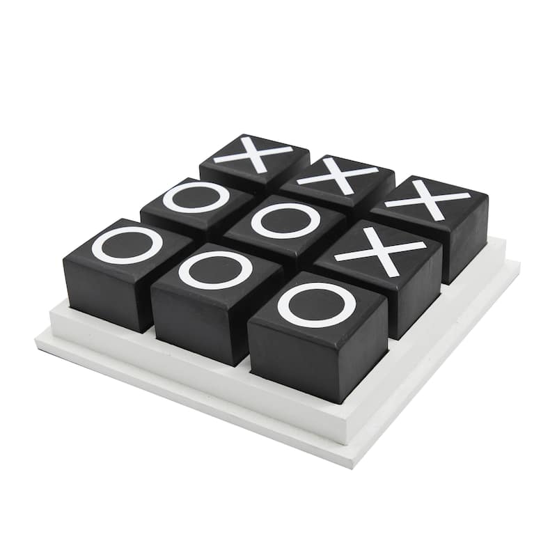 Wooden Tic Tac Toe Block Game Set with Steel or Light Wood Pieces - Black, Dark Brown, Gold - Roche River Decor