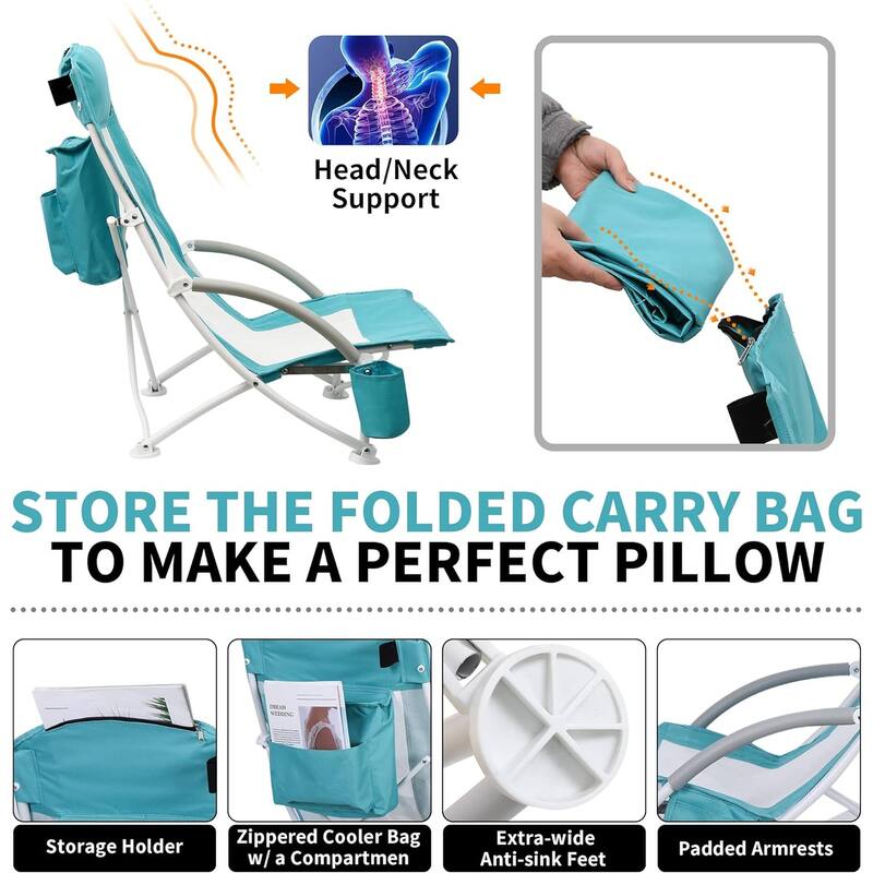Beach Chair, Beach Chair with Umbrella, Beach Chair for Adults Camping Chair High Back with Umbrella and Cooler, Lightweight
