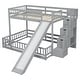 preview thumbnail 9 of 7, Grey Twin Over Full Floor Bunk Bed Frame w/ Slide, Storage Staircase