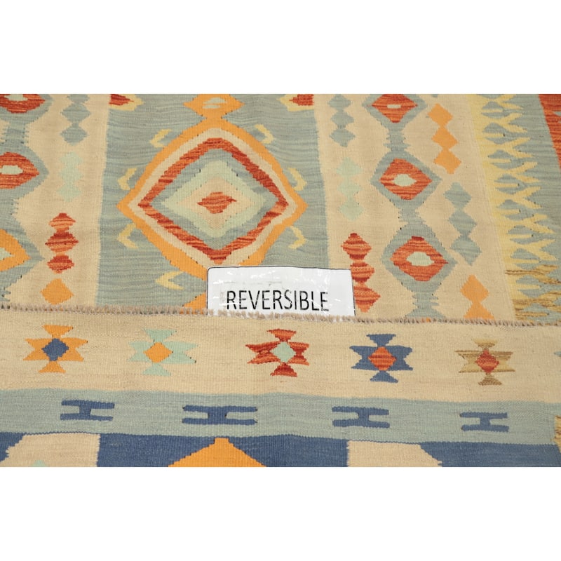 Hand Woven Oriental 100% Wool Carpet Southwestern Tribal Multi-Colored Kilim Area Rug - 9' 2'' X 6' 0''