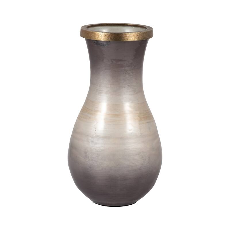 Sagebrook Home Glass Vase with Metal Accent - Elegant Decor Accent Piece - Ribbed Multi - 7" x 7" x 13"