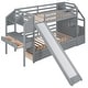 preview thumbnail 5 of 10, Twin over Twin Bunk Bed w/ Storage Staircase, Slide and Drawers, Desk with Drawers and Shelves, Wooden Low Bunk Beds Frame, Gray