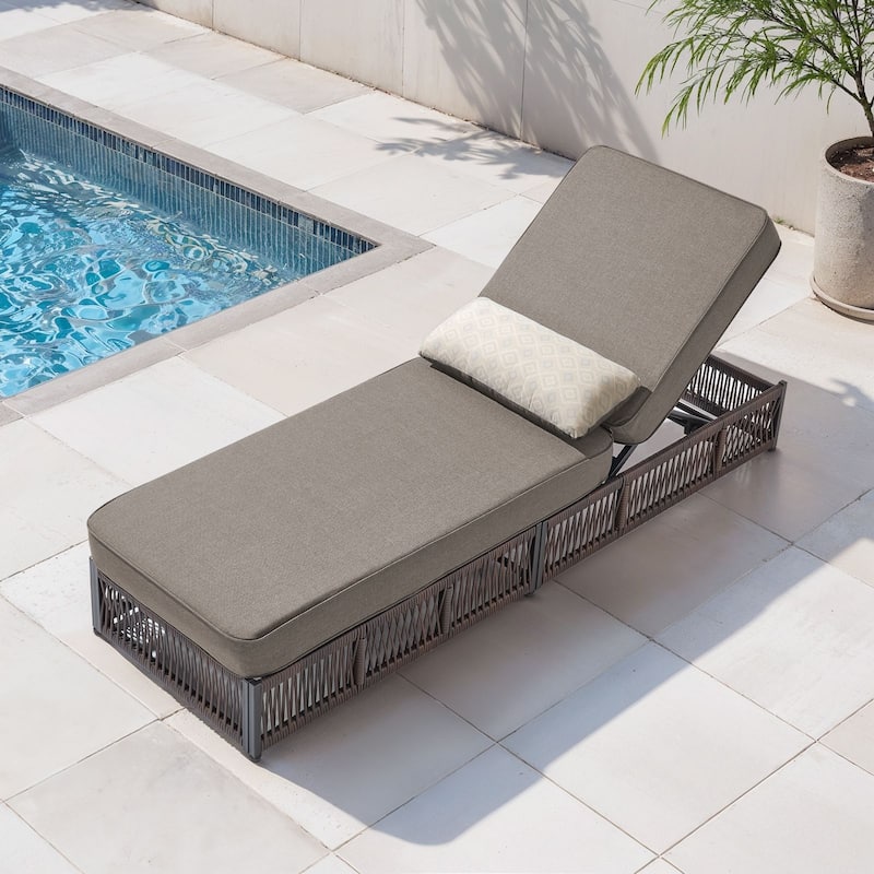 Gymojoy Outdoor Patio Chaise Lounge Chair, Luxury Rattan Recliner with 6-Position Backrest & 5-Inch Thick Cushions - 1-Piece