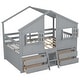 preview thumbnail 26 of 26, Full Size House-shaped Loft Bed with House Roof Frame Skylight Windows 4 Storage Drawers Guardrails and Stairs for Kids' Room