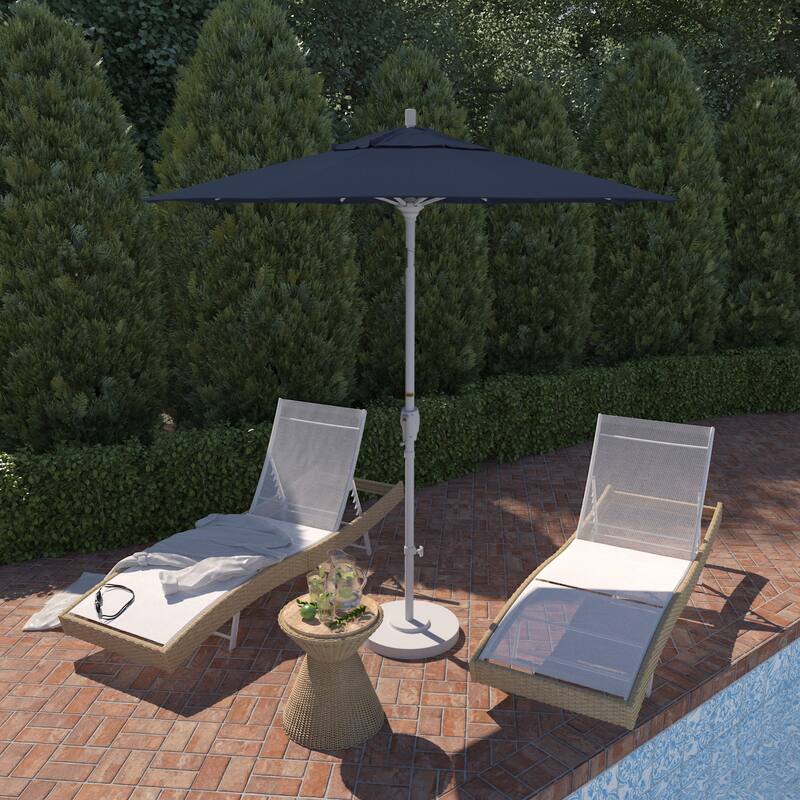 California Umbrella 7.5' Round Crank Lift Push Button Tilt White Aluminum Patio Umbrella with Olefin Royal Blue Fabric - Navy Blue