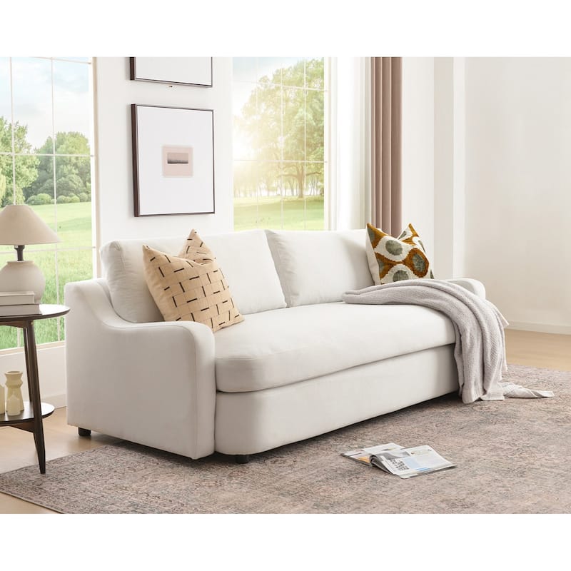 KINWELL 3-Seater Linen Upholstered Deep Seat Sofa with Flippable Cushions, 90"W - Grayish White