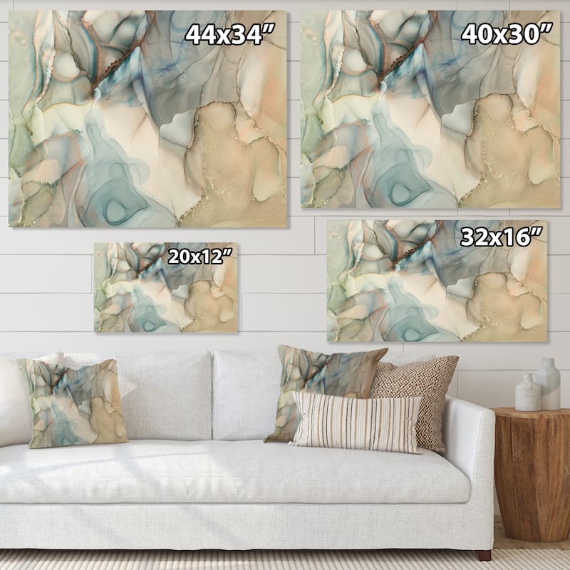 Designart "Grey Tender Liquid Art I" Modern Canvas Wall Art Print - 32 in. wide x 24 in. high