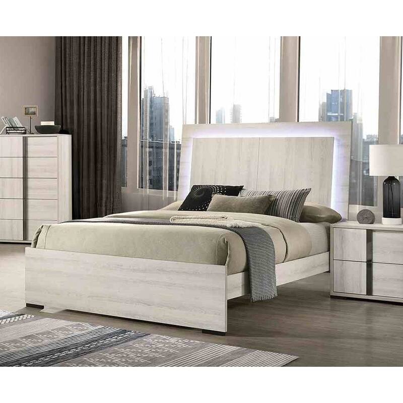 Modern Style White Wash Finish 1PC LED Bed