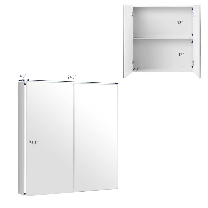 2 Tier Wall Mounted Bathroom Cabinet Storage Cabinet with Mirror Doors