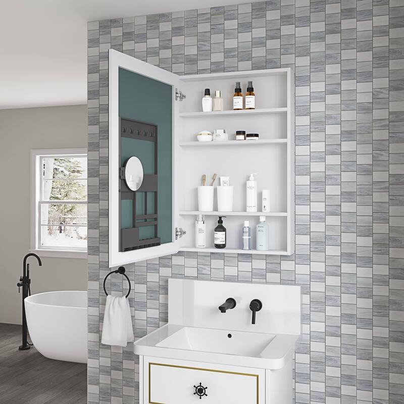 Wall Mounted Bathroom Medicine Cabinet with HD Mirror, Recessed or Surface Mount, Storage for Cosmetics & Personal Care