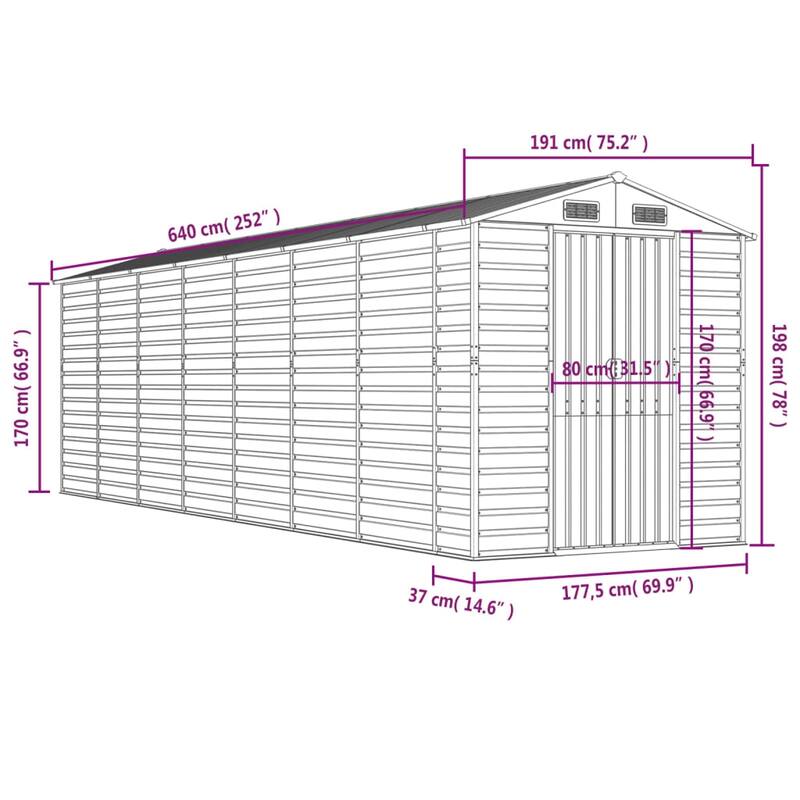 vidaXL Garden Shed Metal Outdoor Storage Shed Anthracite Galvanized Steel