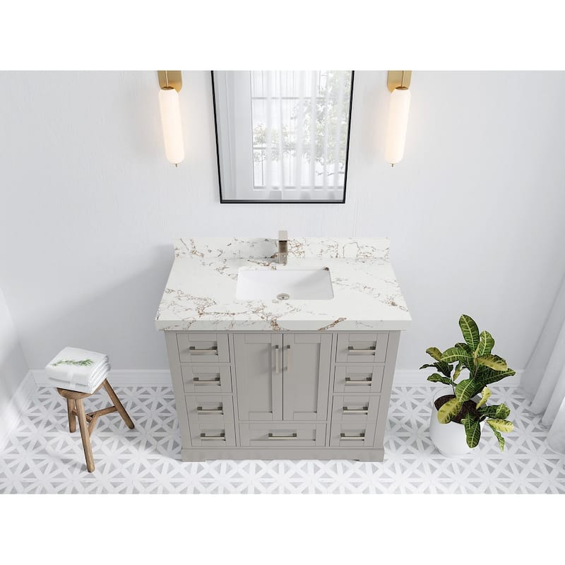 Willow Collection 42 in W x 22 in D x 36 in H Boston Single Bowl Sink Bathroom Vanity with Countertop