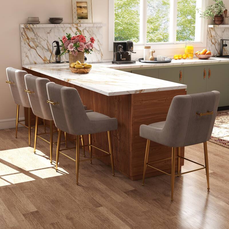 Modern Velvet 39'' H Metal Leg Counter or Bar Stools Set of 4 - Grey