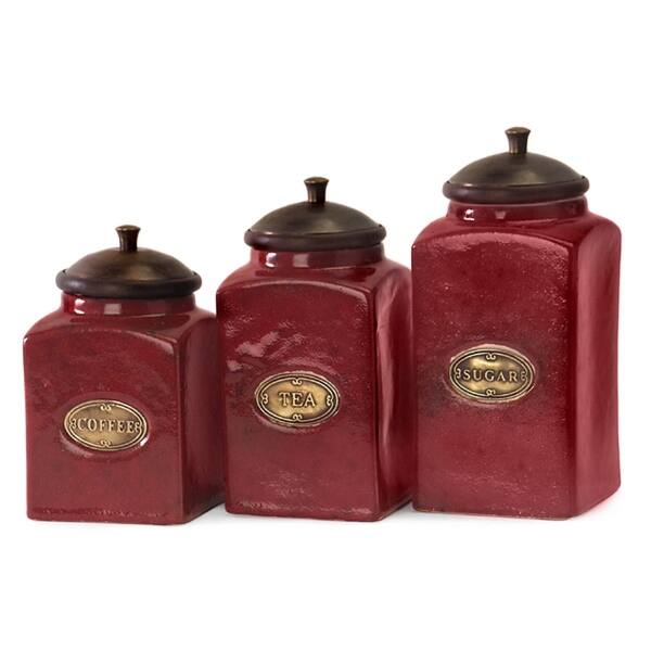 Shop Set Of 3 Rustic Red Lidded Ceramic Kitchen Canisters 7 5 On Sale Overstock 16610267