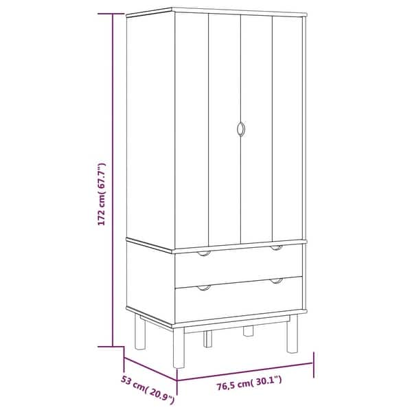 vidaXL Closet Cabinet Wardrobe Closet Organizer Armoire OTTA Solid Wood Pine - 30.1" x 20.9" x 67.7"