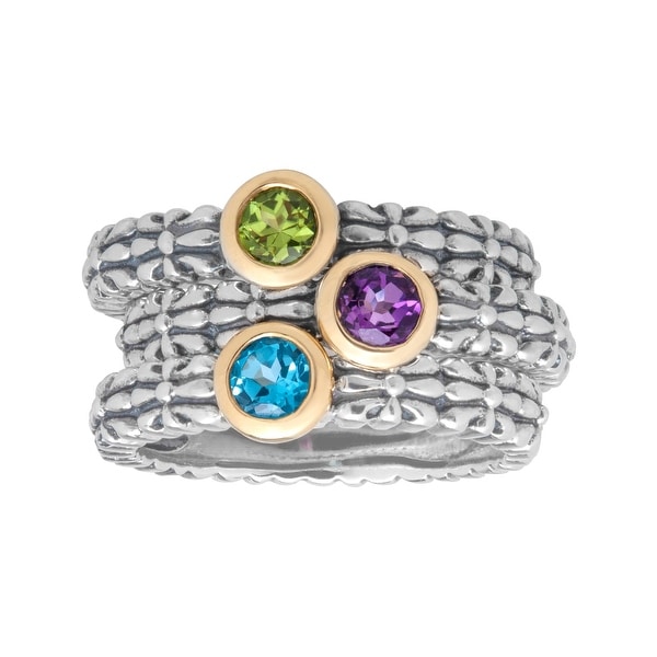 3/4 ct Multi-Stone Stackable Ring Set in Sterling Silver and 14K Gold
