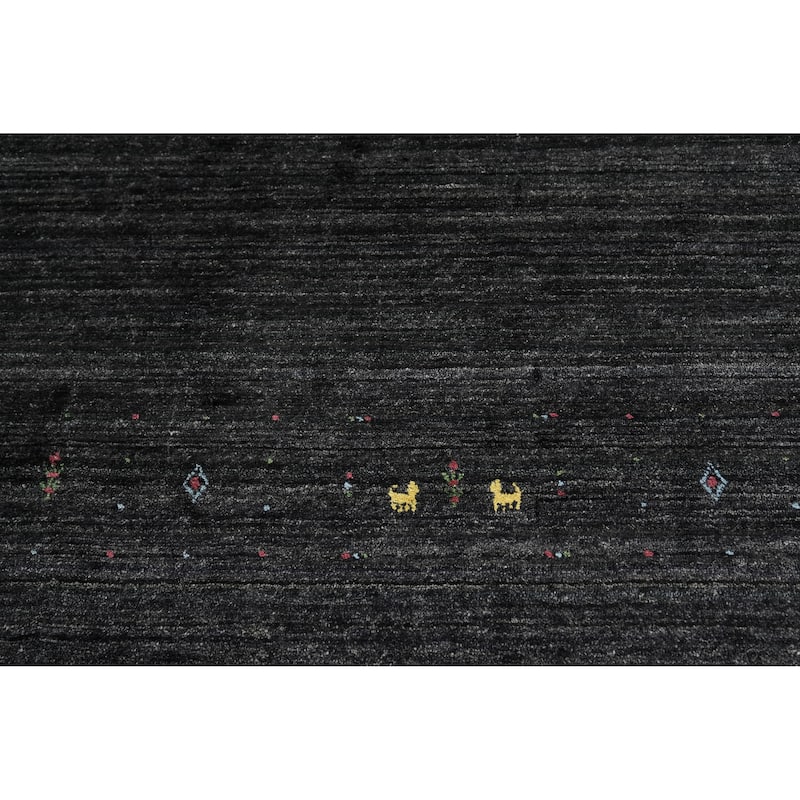 Hand Knotted Oriental Viscose Silk Carpet Tribal Animal Pictorial Greys & Charcoal Gabbeh Area Rug - 11' 7'' X 8' 10''