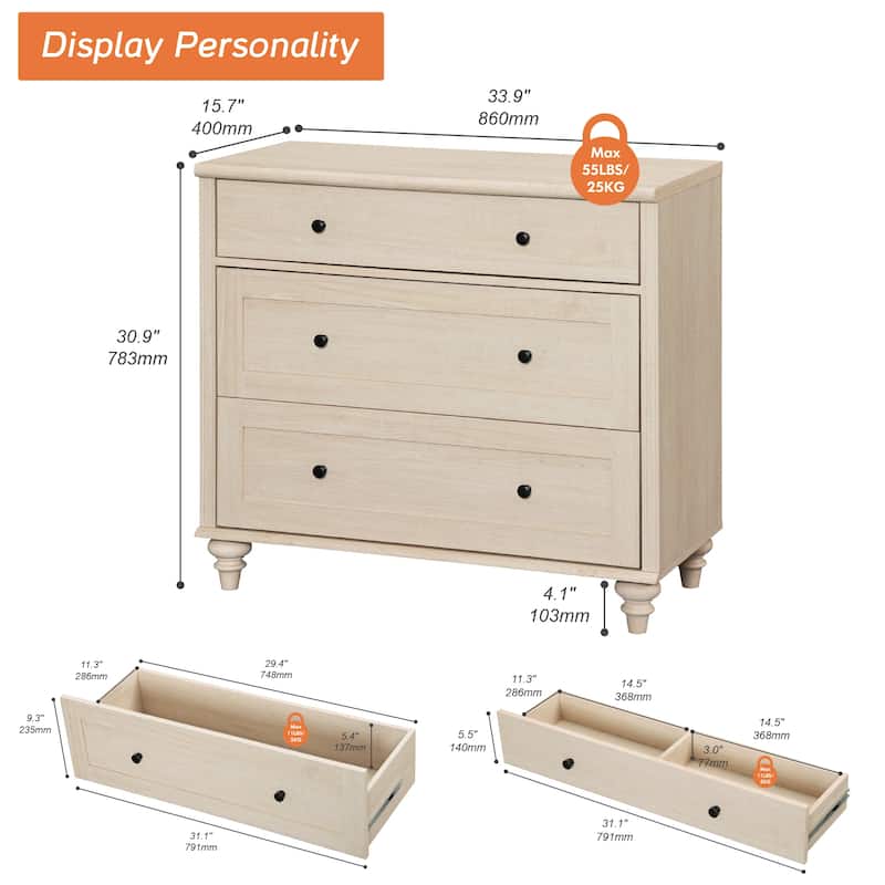Nightstand Bedside Table, Wood Side Table with 3 Drawer