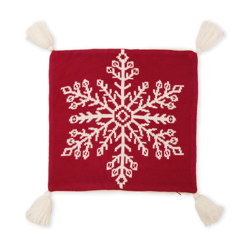 Glitzhome 48"D Fabric Merry Christmas Pompom Tree Skirts - 48"x 48" - Snowflakes Pillow Cover