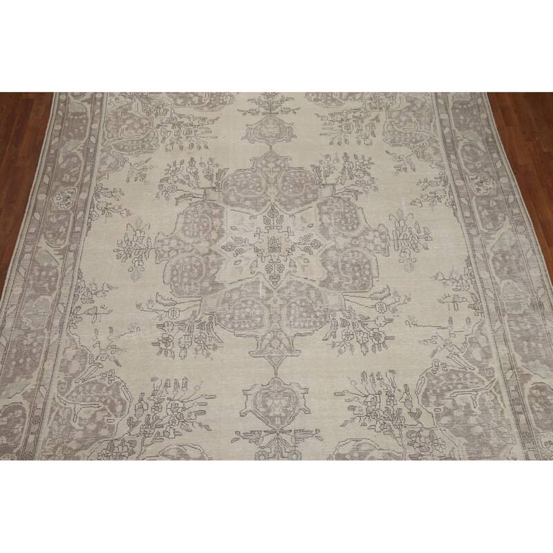 Hand Knotted Oriental 100% Wool Carpet Traditional Floral Beige & Ivories Tabriz Area Rug - 12' 6'' X 9' 6''