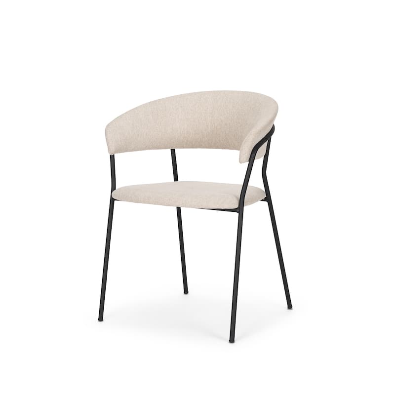 HomeRoots Light Gray and Black Upholstered Fabric And Metal Open Back Dining Arm Chair - 23.75 in. x 31 in. x 20.5 in.