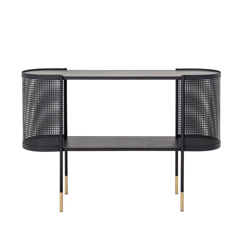Metal Console Table with Shelf & Brass Finish Legs - Iron