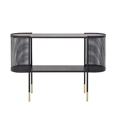 Metal Console Table with Shelf & Brass Finish Legs