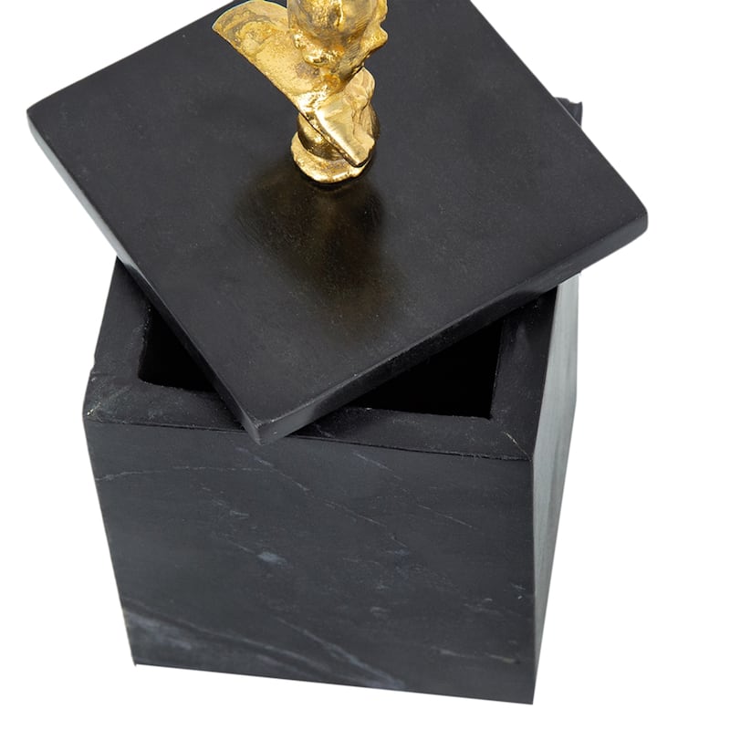 Marble Box with Lid - 8" - Black and Gold