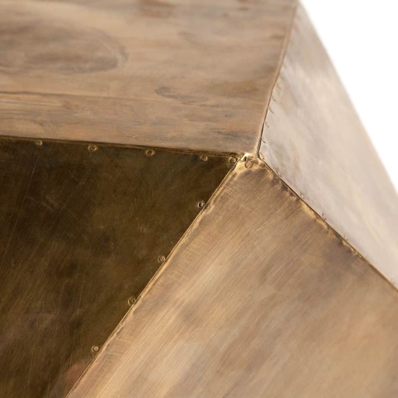 Gold Brass Square End Table with Block Base for Living Room Accent Decor - 26” x 26” x 18.5” (D x W x H)