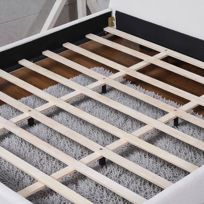 Twin/Queen/King Boucle Upholstered Bed Frame with Curved Half-Round Headboard, Platform Design, No Box Spring Needed