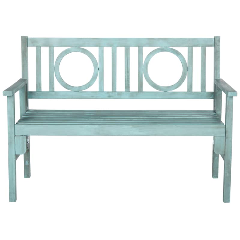 SAFAVIEH Outdoor Shprinza Acacia Wood Folding Bench - 48Wx24Dx35H - Beach House Blu