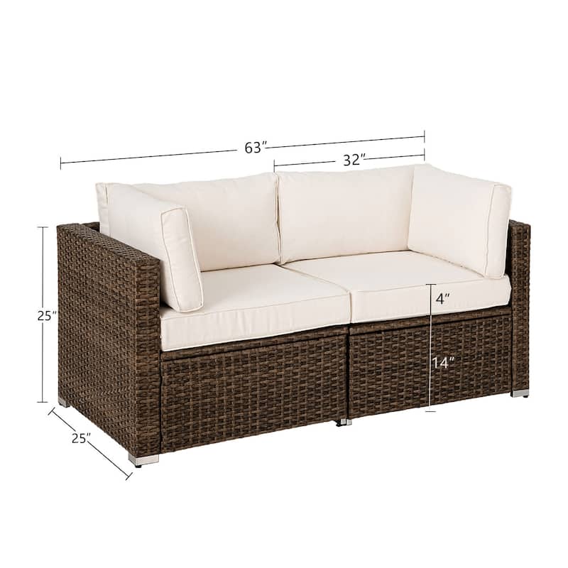 COSIEST 2-piece Outdoor Loveseat Wicker Sectional Sofa Set