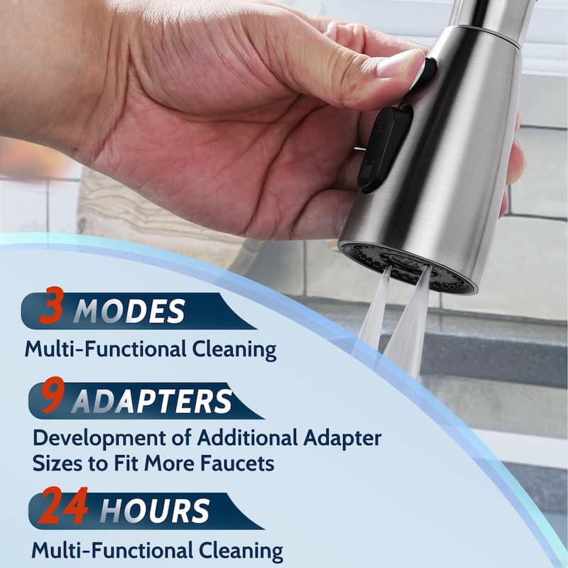 WOWOW Modern Kitchen Faucets Head with 3-Spray Modes and 9 Adapters