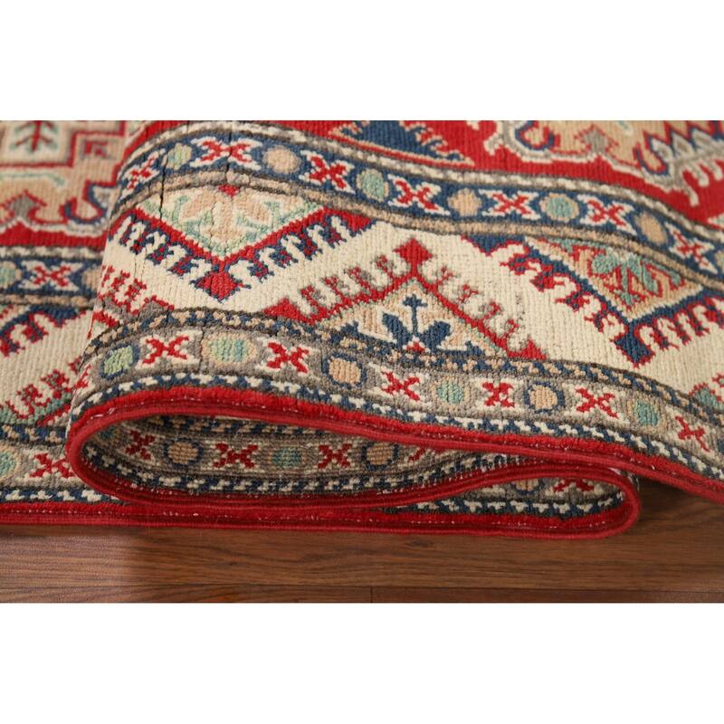 Geometric Kazak Runner Rug Handmade Wool Carpet - 2'7" x 10'7"